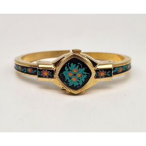 Peekaboo Vintage Watch Wind-up Swiss Movement Enamel Flower Gold Watch